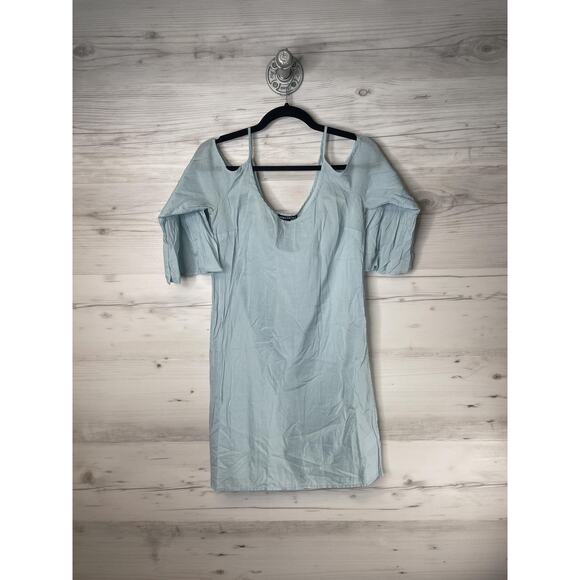 J.Crew Mercantile Dress Womens XS Light Blue Cold Shoulder Flutter Sleeve J6506 - Picture 1 of 9